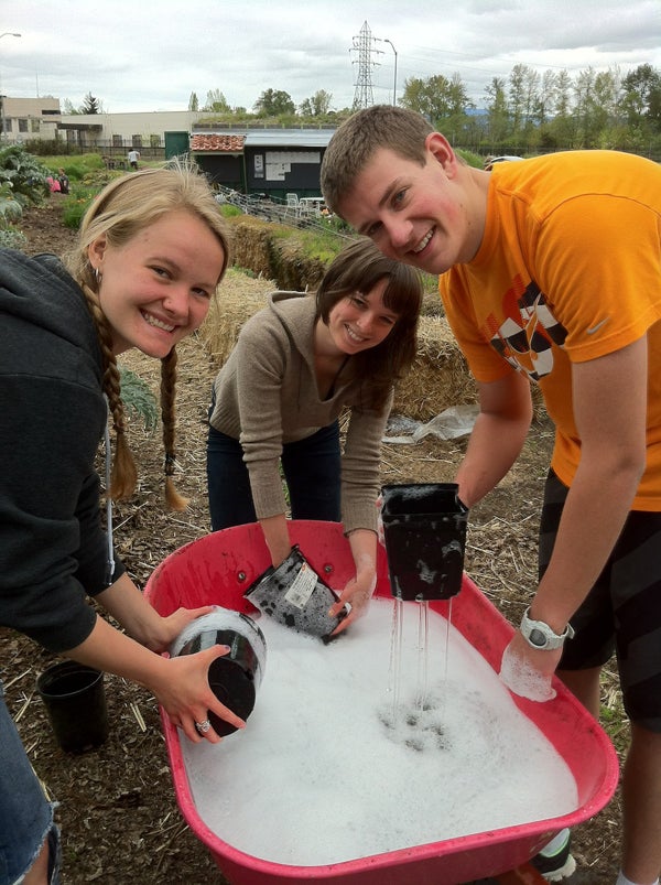 washing pots at the Courthouse Garden