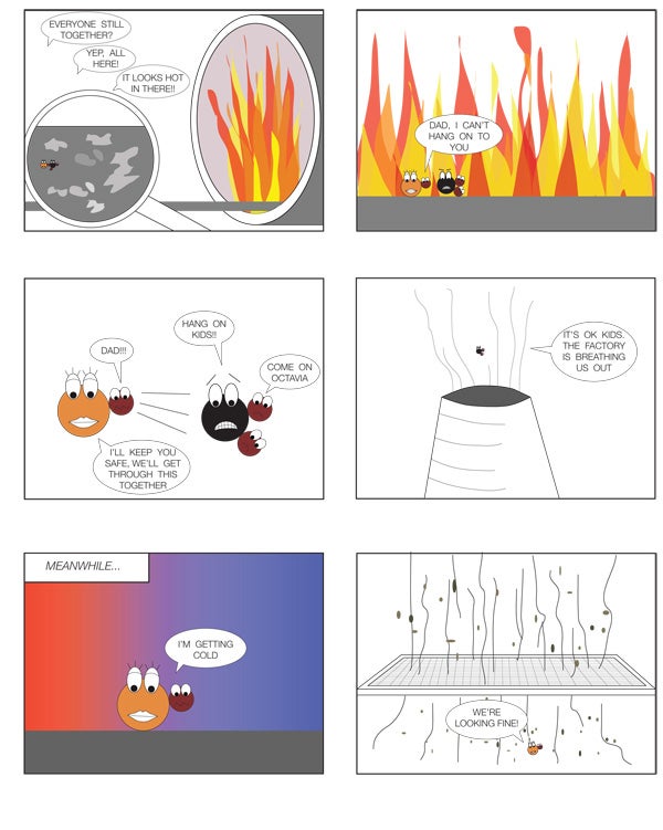 A page from Sophia Duluk and Lauren Garvey’s comic book describing the journey of carbon in cement manufacturing. comic