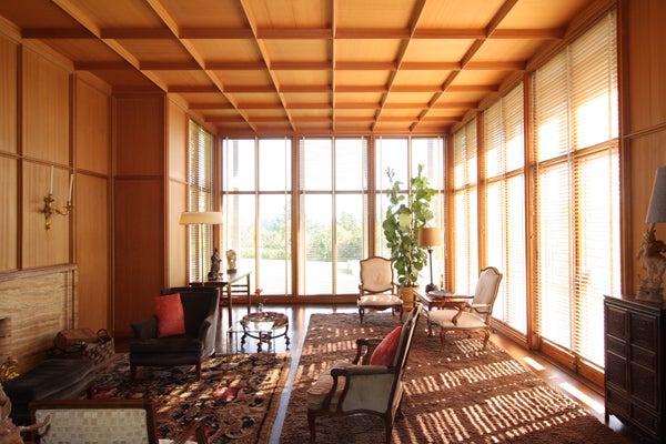 The living room in the Watzek House looks out onto the 3.62-acre grounds with view of Mount Hood and the Tualatin Valley. Watzek House