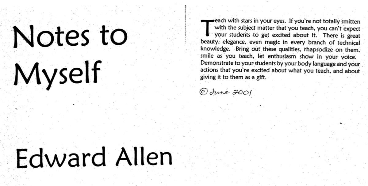 Excerpt of Edward Allen's "Notes from Myself"