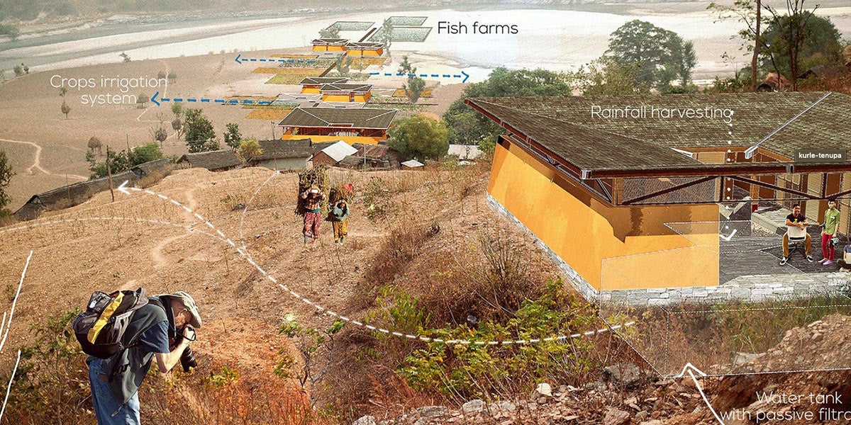 architecture rendering of vertical university in Nepal