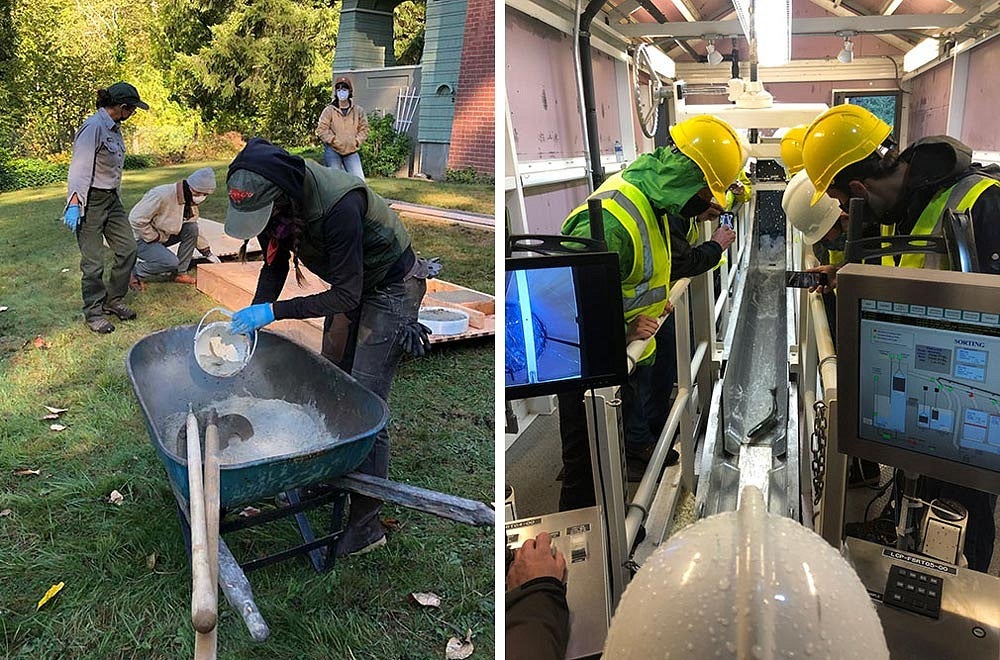 students working with concrete