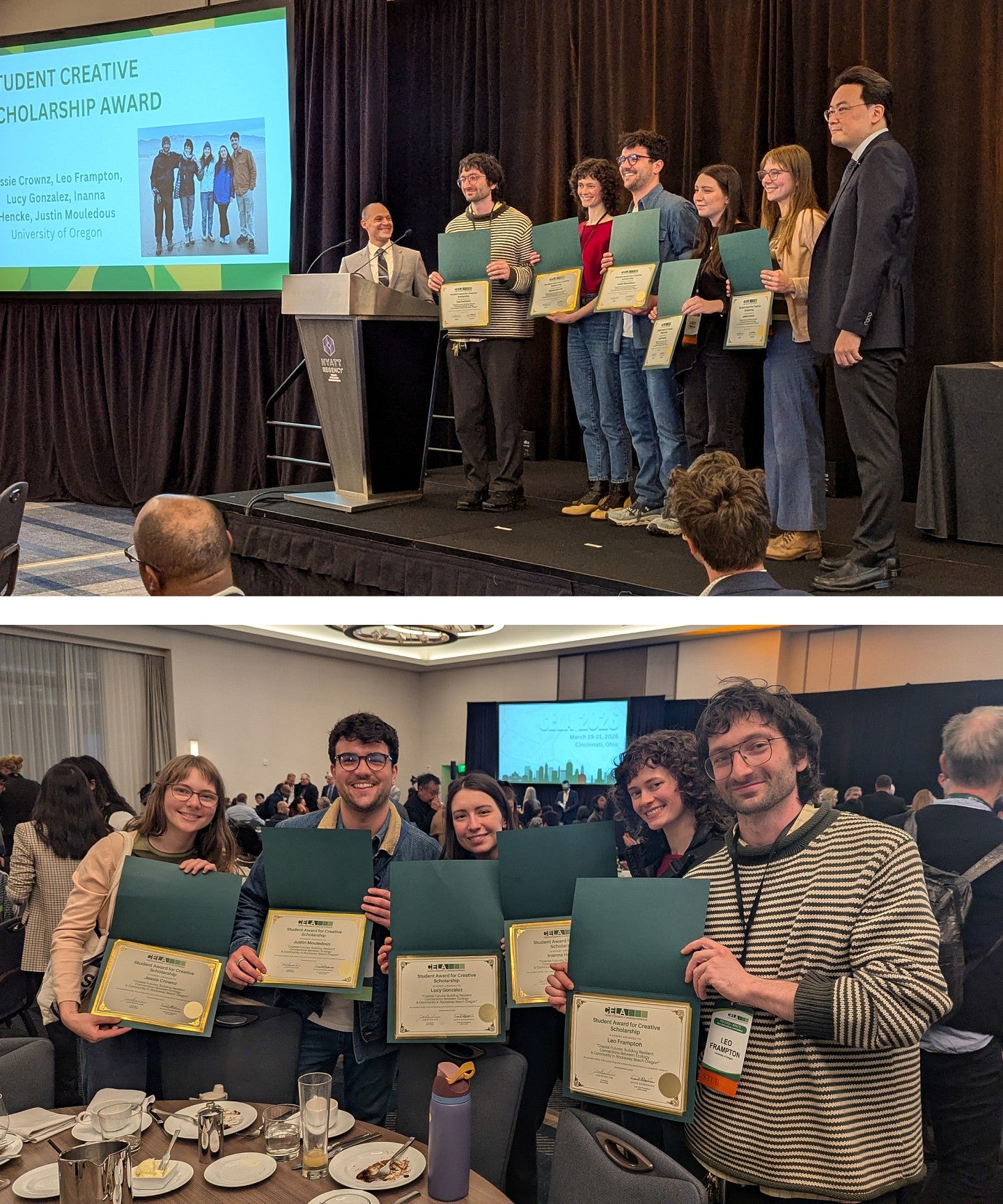 Photograph of the studio class winning the CELA award at the conference. 
