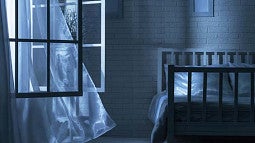 Stock photo of window opening into bedroom