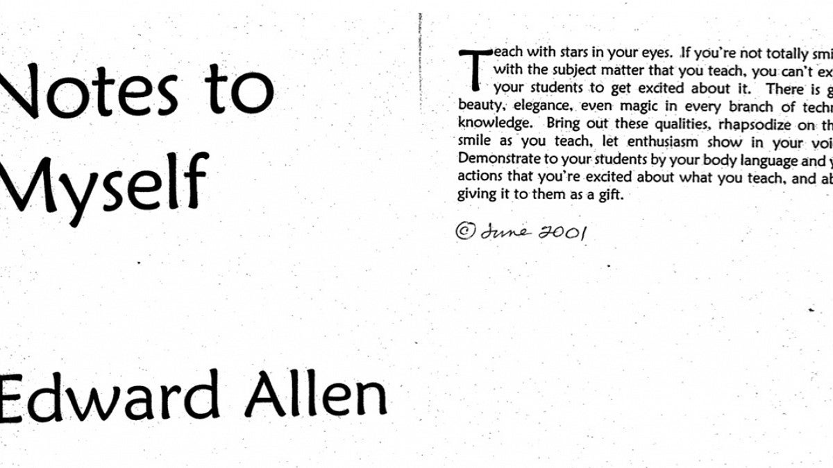 Excerpt of Edward Allen's "Notes from Myself"