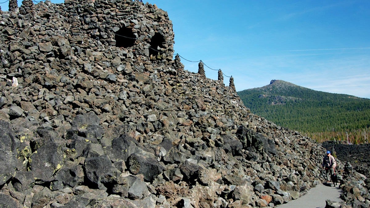 The Dee Wright Observatory in the Willamette National Forest outside Bend