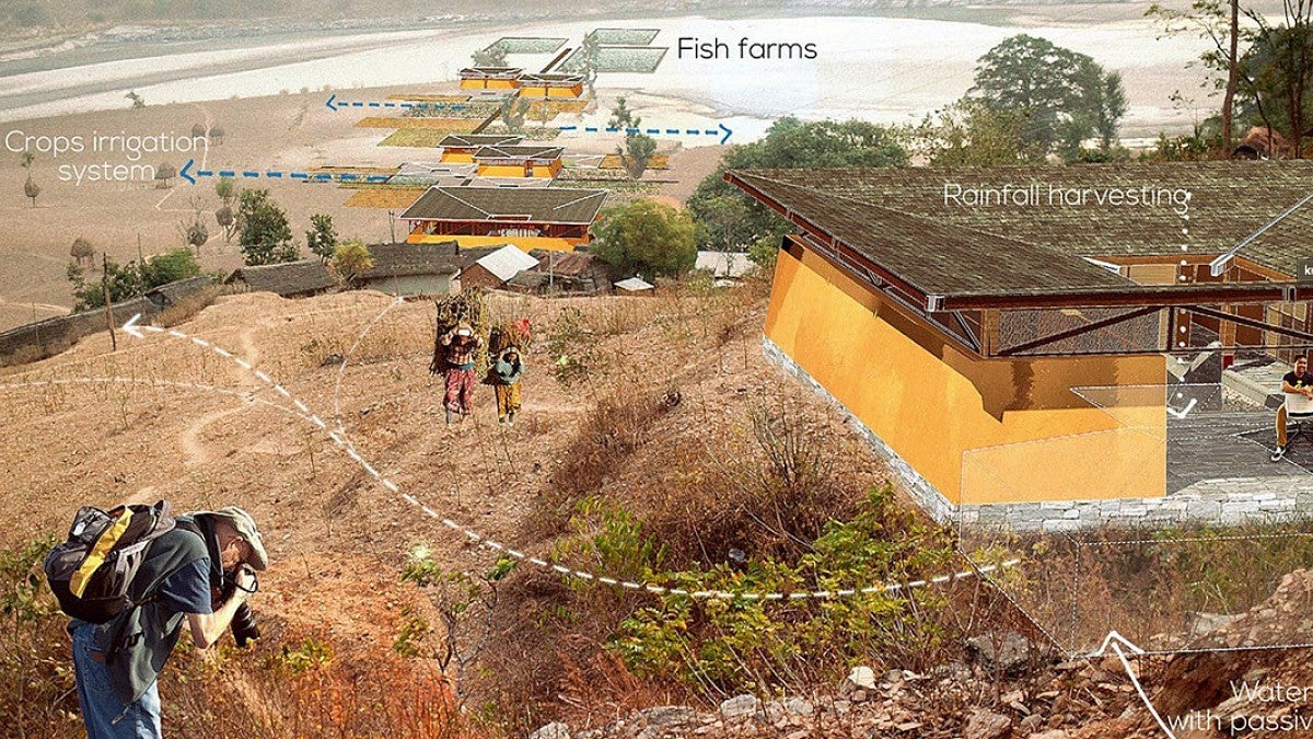 architecture rendering of vertical university in Nepal