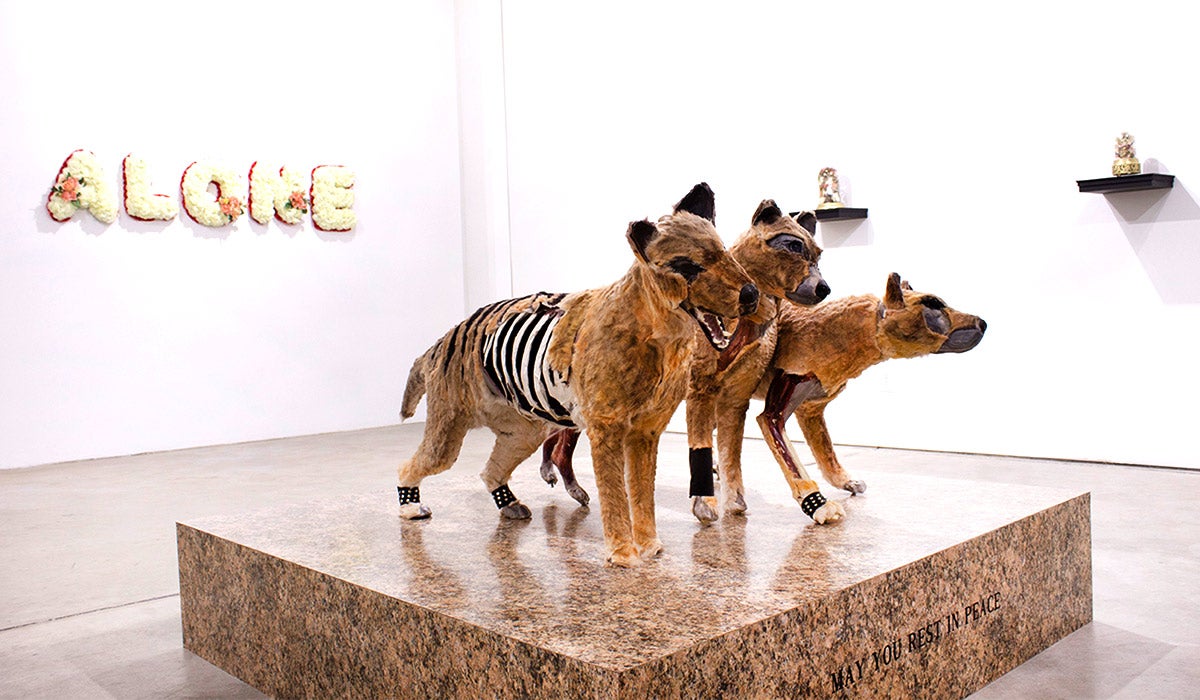 Art gallery with animal sculpture