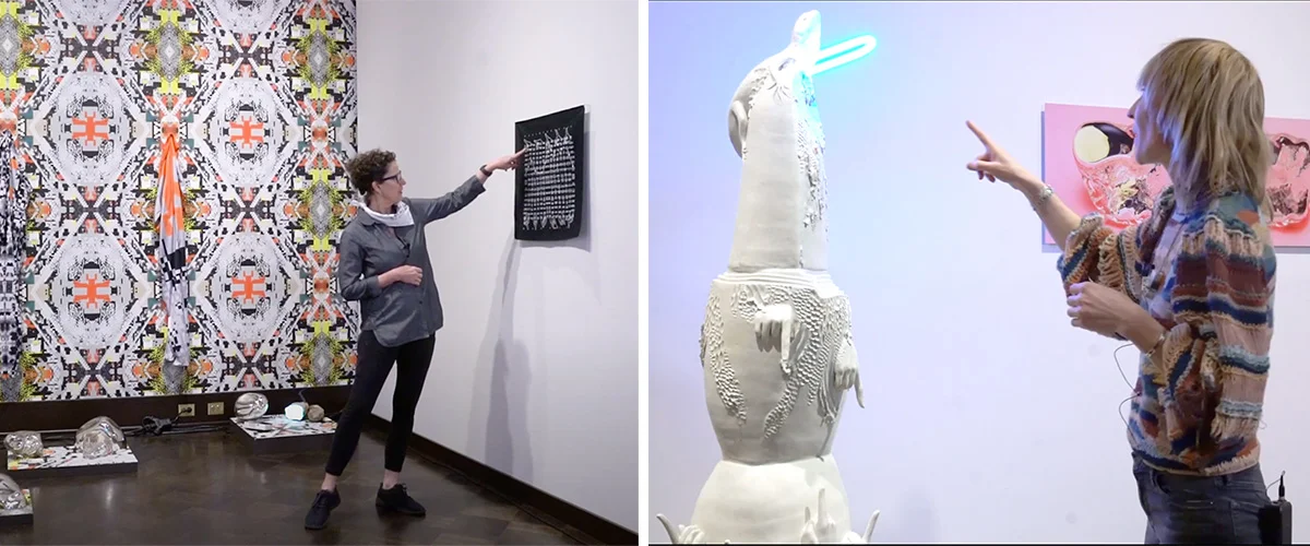 a photo of Carla Bengtson in a gallery, a photo of Jessie Rose Vala in an art gallery