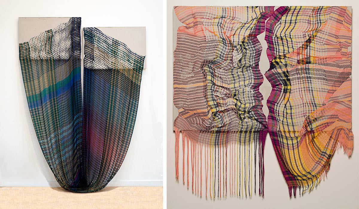 Photos of fiber art weavings