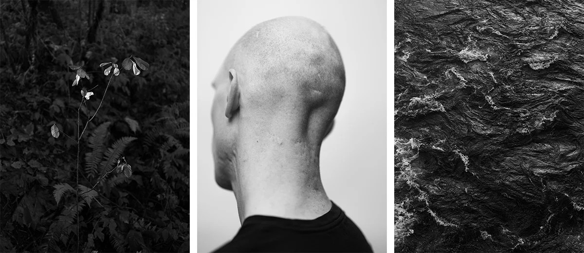 Three black and white photos