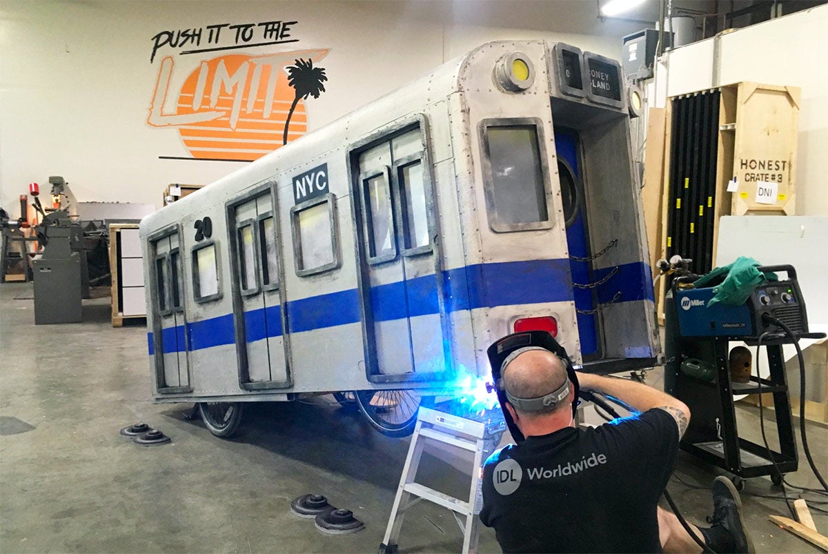 Photo of a subway car sculpture