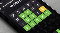 Photo of the application Wordle and a solved puzzle showing the word "Ducks". 