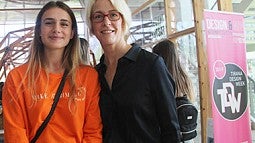 Professor Kiersten Muenchinger with a student at Tirana Design Week