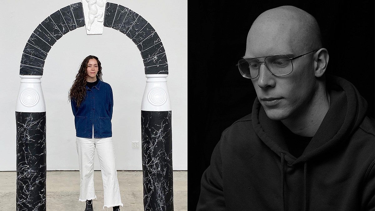 Two photos of Caroline Turner and Ian Malloy