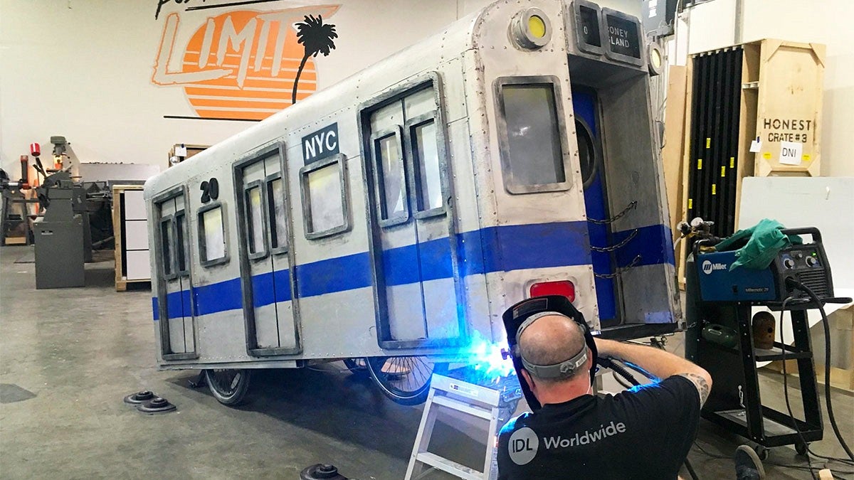 Photo of a subway car sculpture