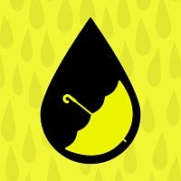 yellow raindrop background with black umbrella foreground