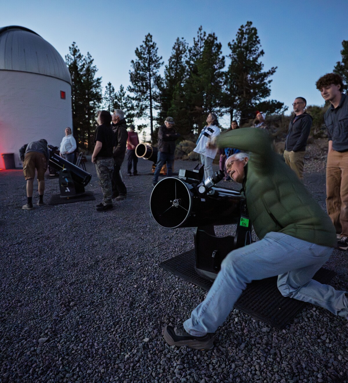 Visitors observe the night sky at Pine Mountain Observatory.