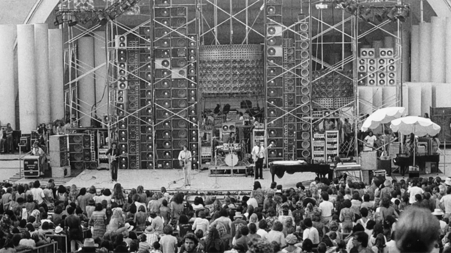 Historical photo of the Grateful Dead performing at Autzen Stadium