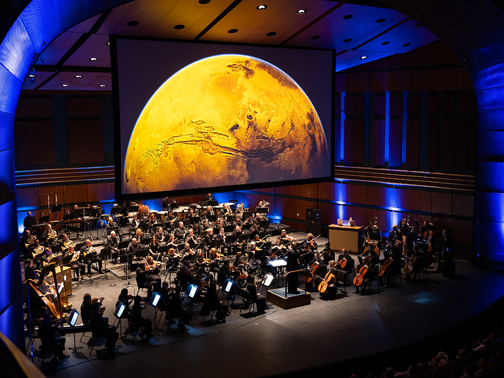 Bach Festival orchestra playing on a stage