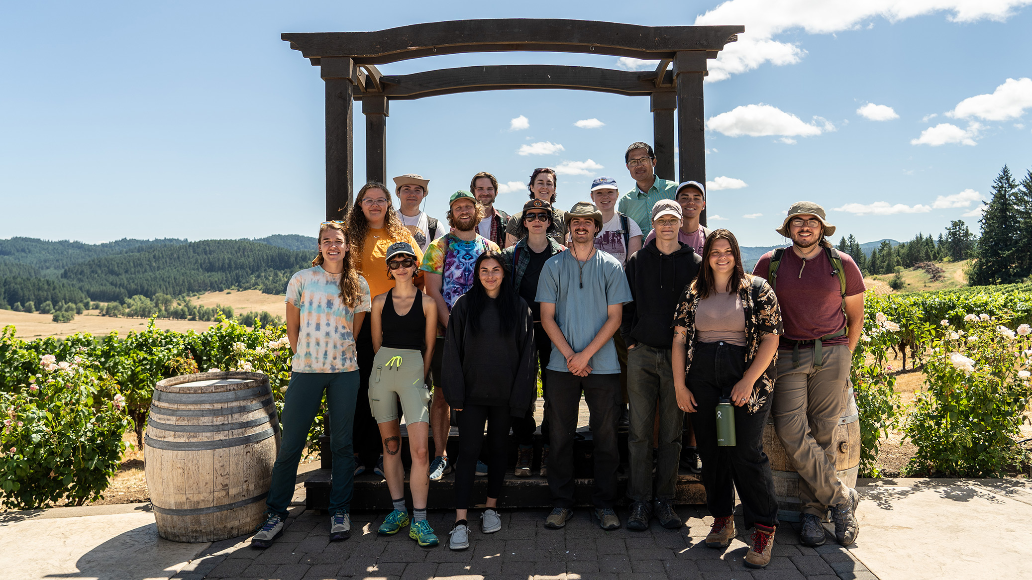 Students and Faculty at a vineyard