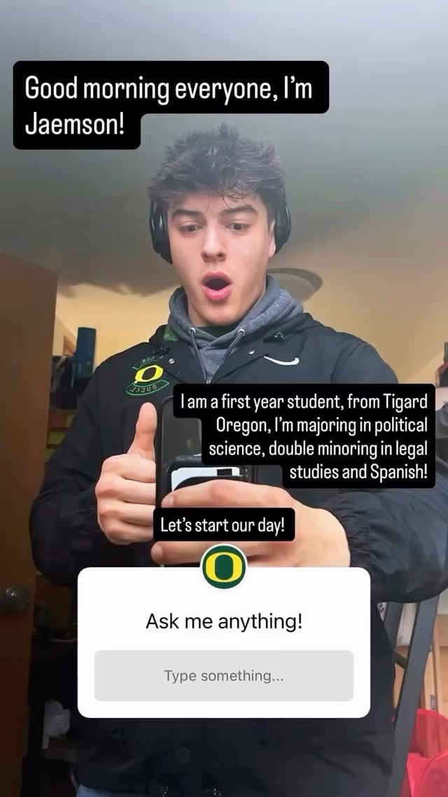 Jaemson Evan's Instagram post discussing the UO Honors College.
