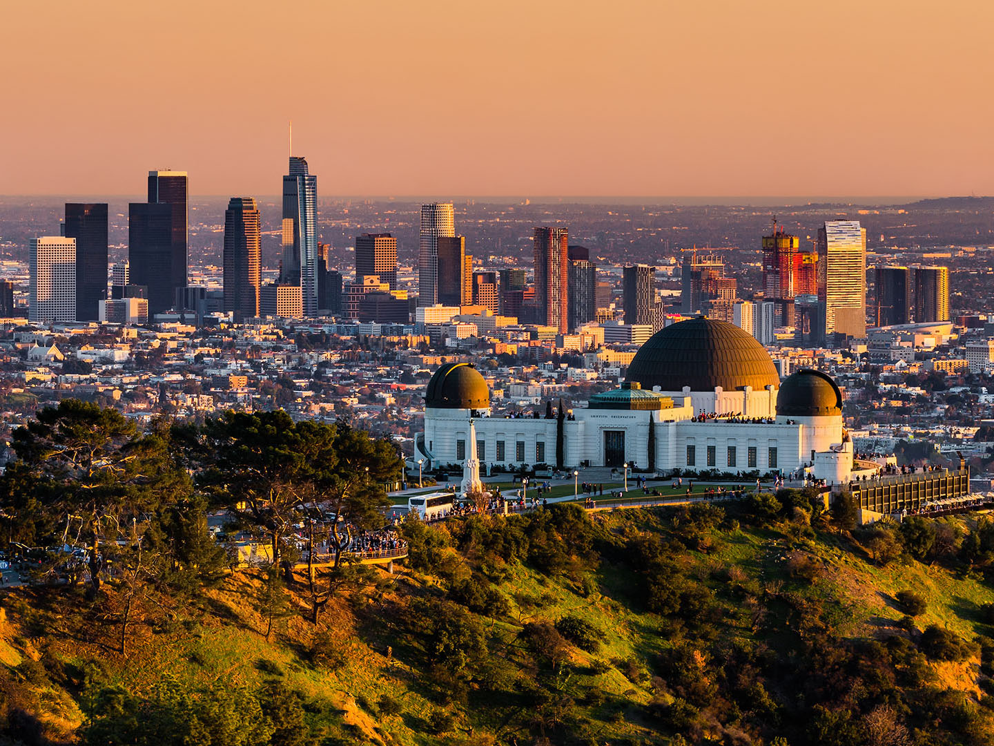 An aerial view of buildings in Los Angeles
