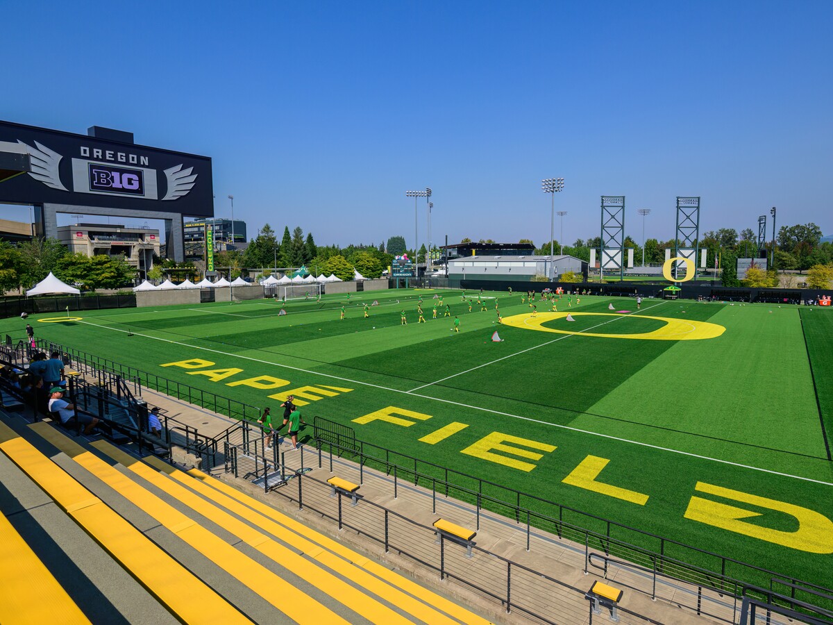 Papé Field is prepared for an Oregon soccer match.