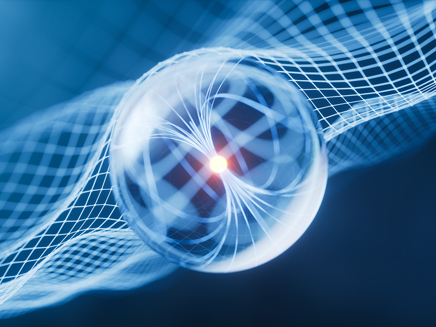 Abstract illustration of a glowing quantum particle.