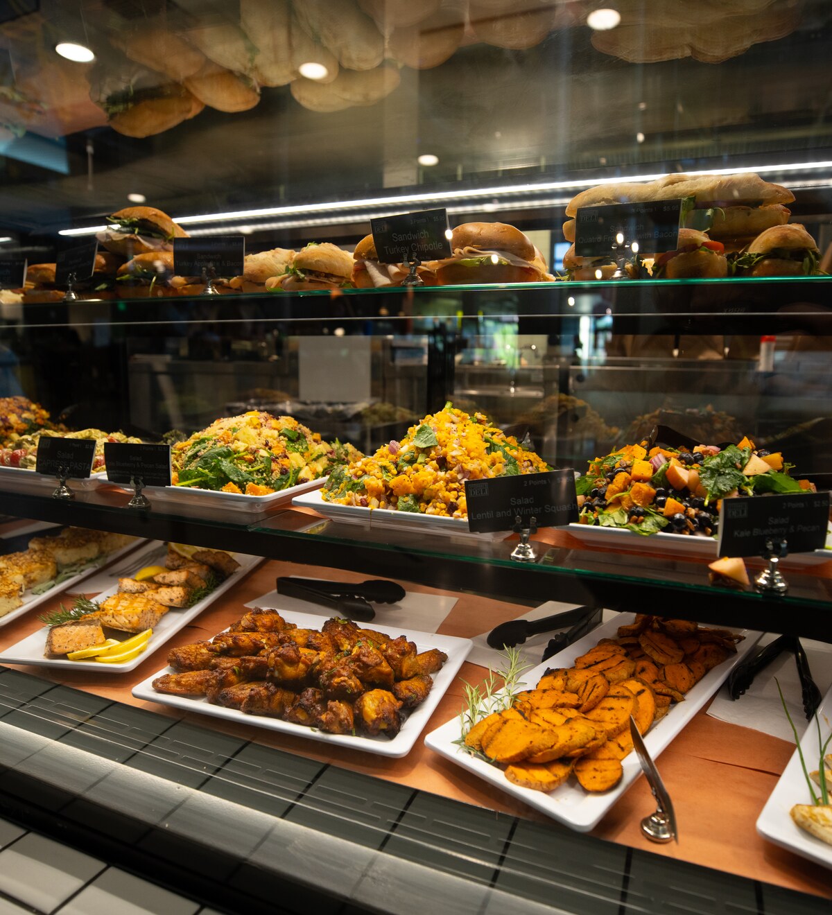 Prepared food is displayed at Unthank Hall.