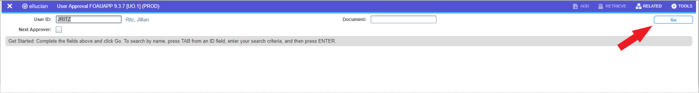 Screenshot of FOAUAPP Header