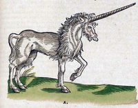 A drawing of a silver unicorn