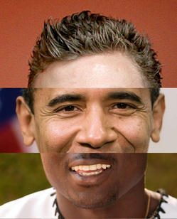 A man's face made of three different pictures