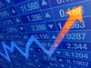A stock market chart with a rising arrow