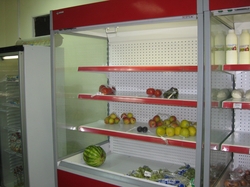 Fruits and vegetables on shelves