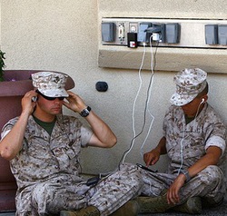 Soldiers listening to music