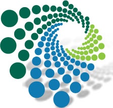 A computer design with green circles