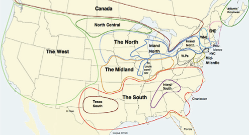 A map of the United States based on dialect
