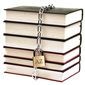 A stack of books chained and locked up
