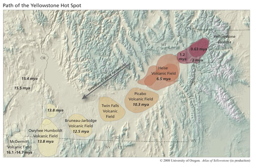 A map of Yellowstone's hot spots