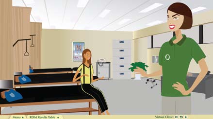 Two virtual women inside a  virtual model of a room