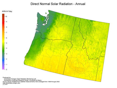 A map of solar radiation in Oregon