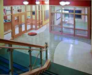 A staircase, floor design and new offices