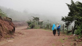 Family traveling in San Sebastian in Guatemala,