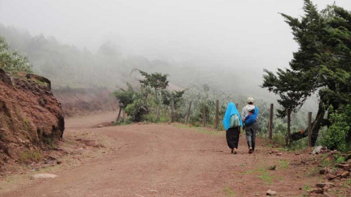 Family traveling in San Sebastian in Guatemala,