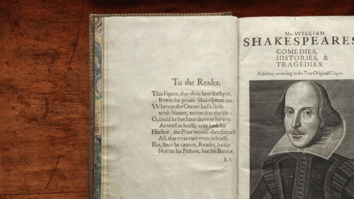 Shakespeare First Folio with wood background