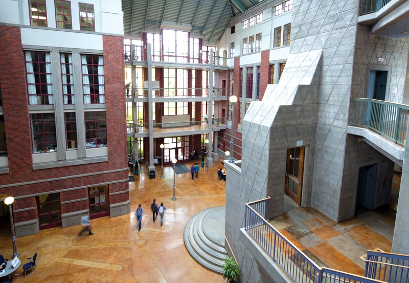 Photo inside Willamette Hall Atrium.