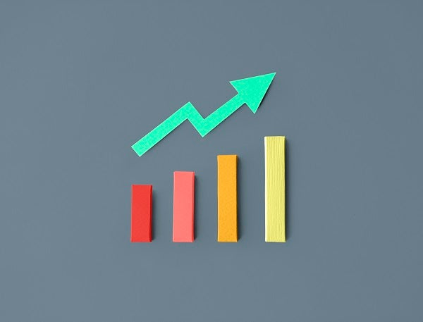 rising bar graph with arrow
