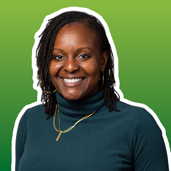 Portrait of a smiling woman with a gradient in the background