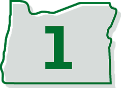 the number one inside the shape of the state of Oregon
